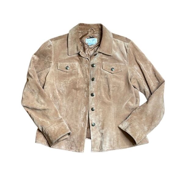 Y2K Vintage Tan Suede Jacket Button Front Large Live a Little - Picture 1 of 8